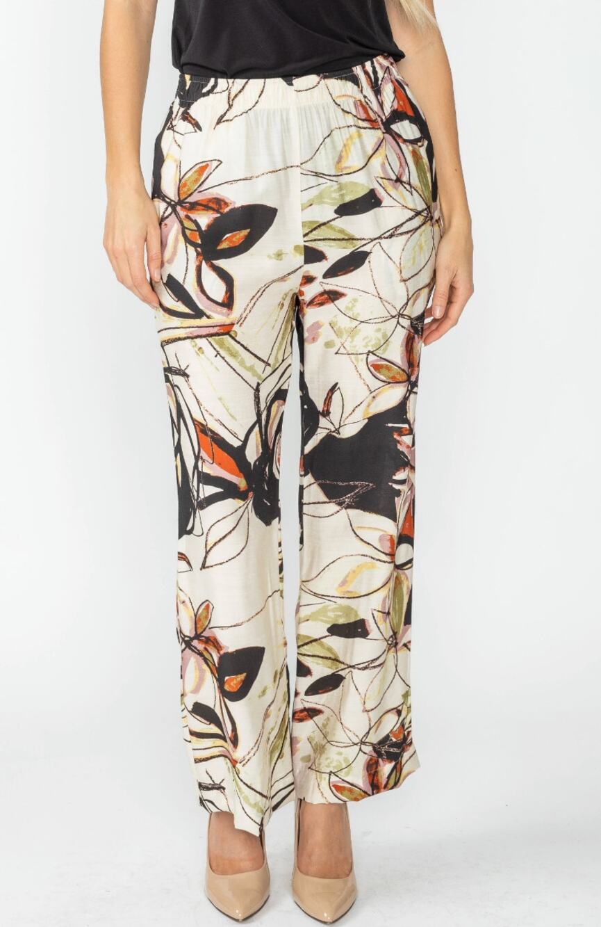 IC Collection Printed Pants Wide Leg Pull On Resort Flower Watercolor Small NWT